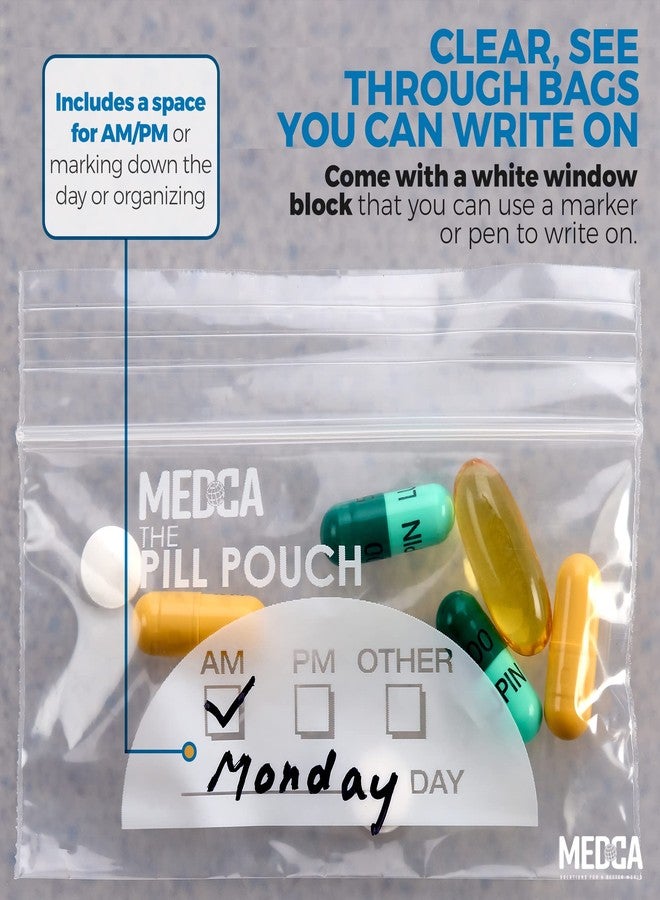 ميدكا أكياس حبوب - (عبوة من 100 كيس) 4 بوصة × 2.75 بوصة - 3 مل، خالية من مادة BPA، أكياس بلاستيكية للاستخدام مرة واحدة مزودة بسحاب، أكياس تخزين وتنظيم الأدوية اليومية صباحًا ومساءً للسفر، أكياس شفافة قابلة لإعادة الاستخدام مع ملصقات للكتابة عليها - Image 3